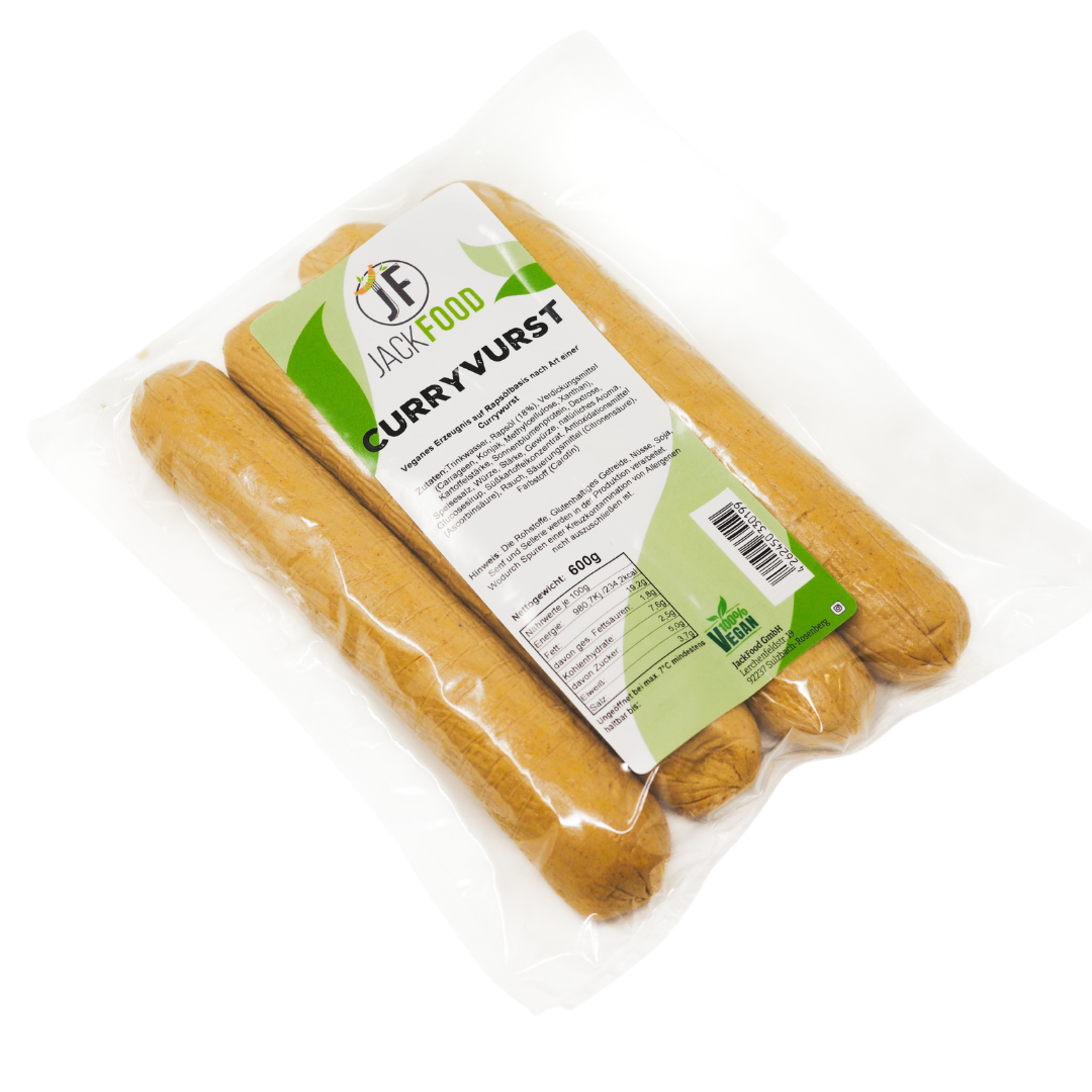 Currywurst 4 Stück in der Verpackung.