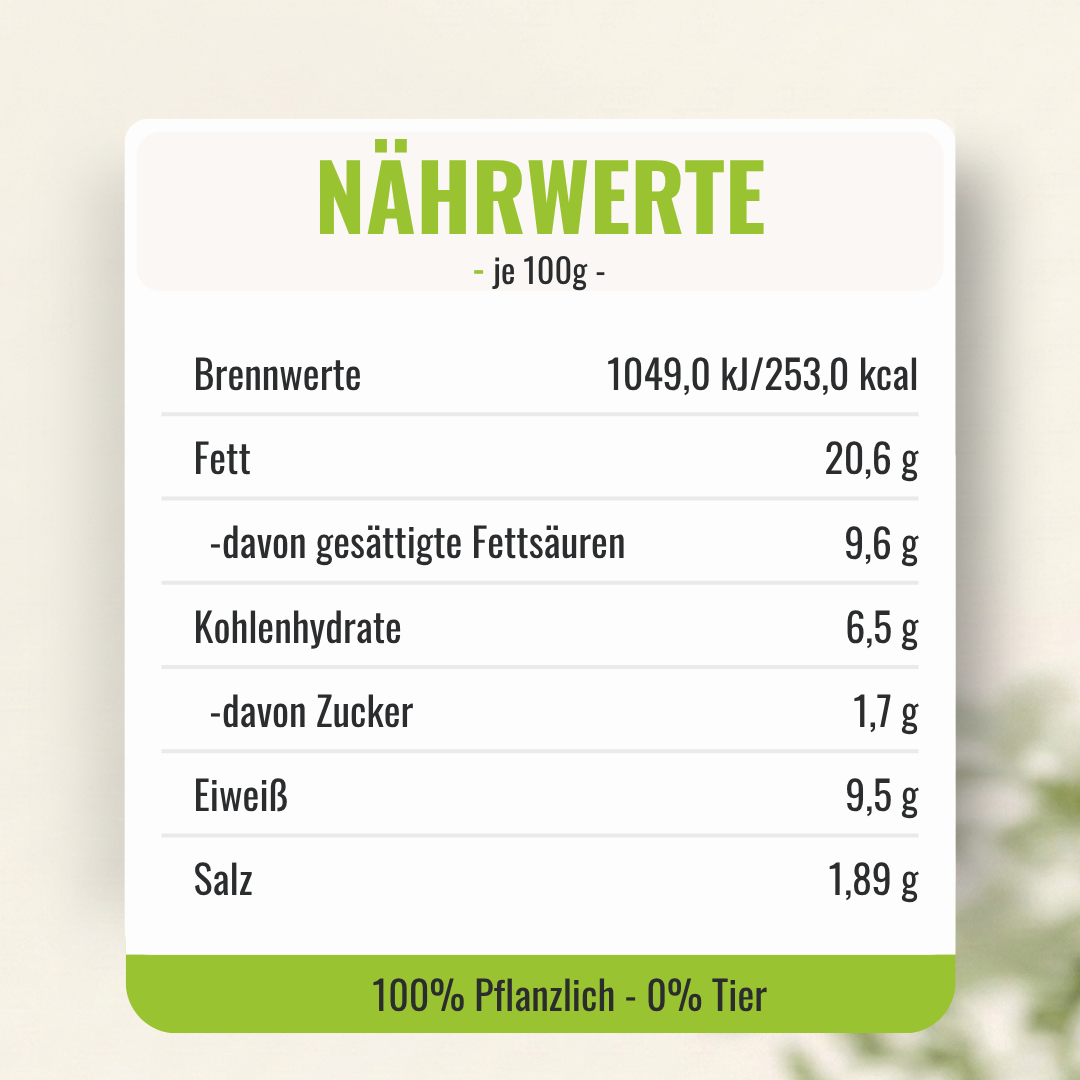 Inhaltsstoffe bzw. Nährwerte auf 100g.
