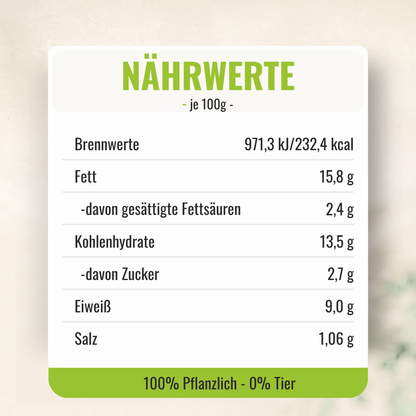Inhaltsstoffe bzw. Nährwerte auf 100g.