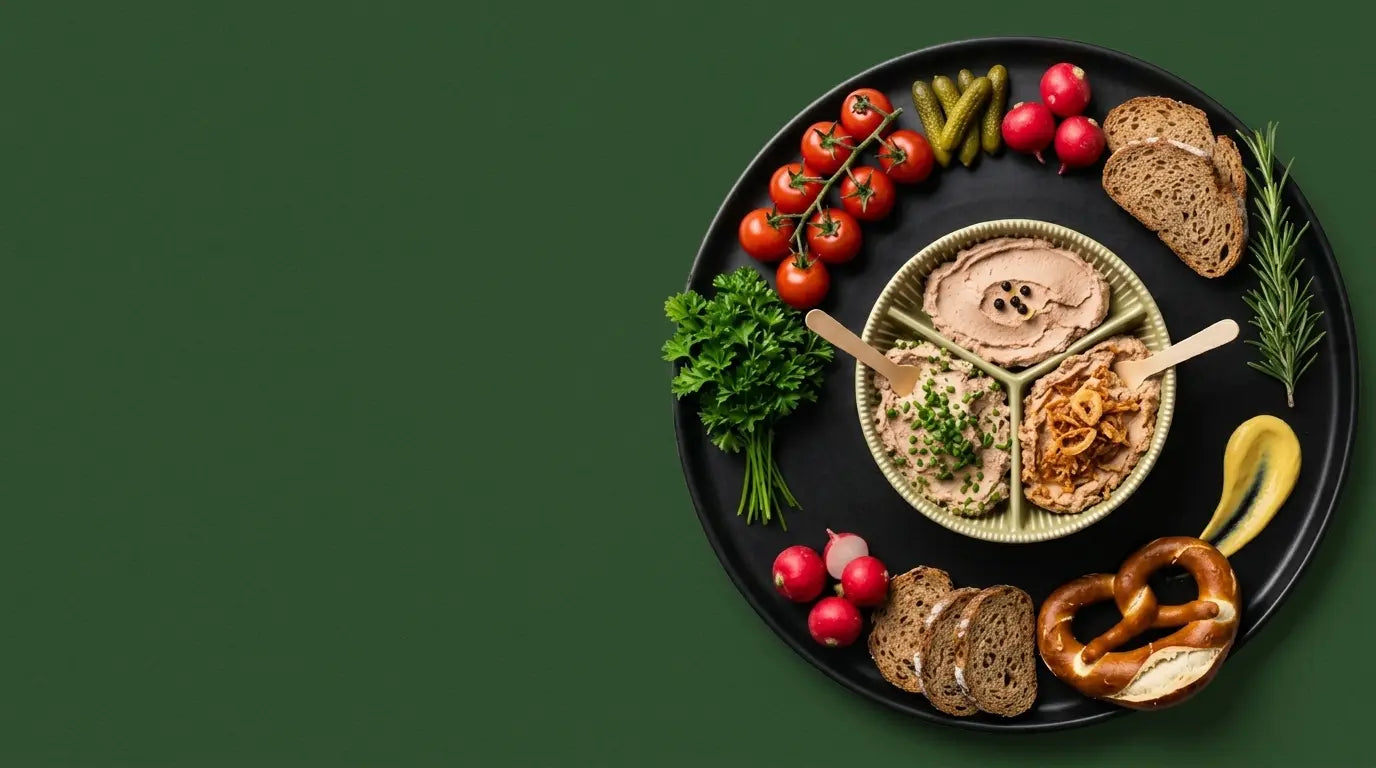 Bannerbild der veganen Aufstriche zusammengesetzt aus Leberwurst Aufstrich, Schnittlauch Aufstrich und Röstzwiebel Aufstrich.