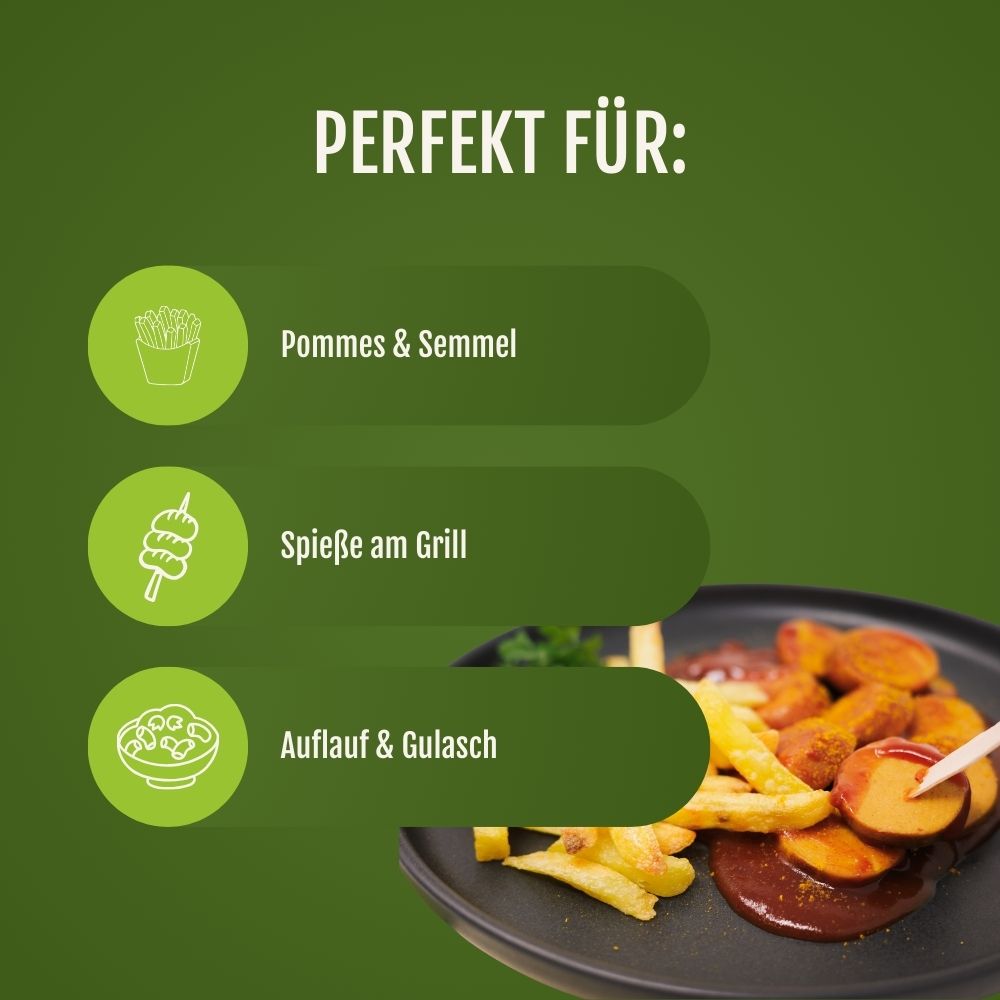 Verwendungsempfehlungen für die vegane Currywurst von JackFood.