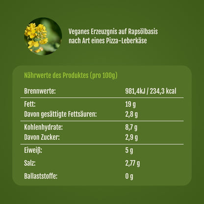 Nährwert Tabelle vom veganen Pizza Leberkäse zum Aufbacken.