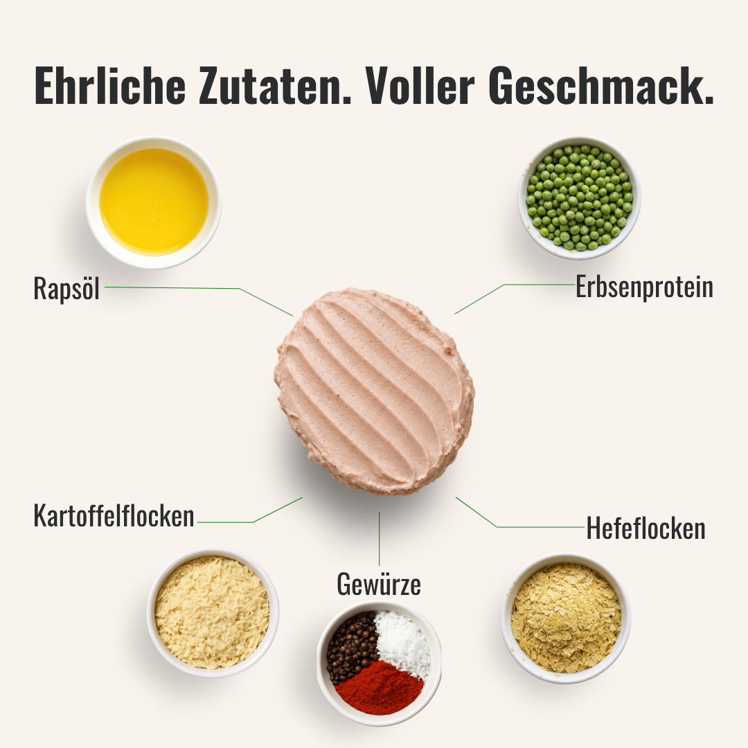 Eine Übersicht von Zutaten die im veganen Brotaufstrich Leberwurst, welcher in der Mitte liegt, verwendet werden.